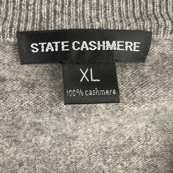State Cashmere Mens V-neck Gray Sweater Vest Size XL Preppy Academia Classic - Picture 2 of 7